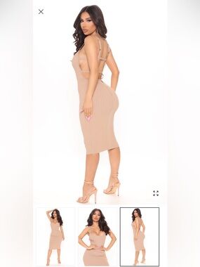 Ribbed Strappy Midi Dress in Nude